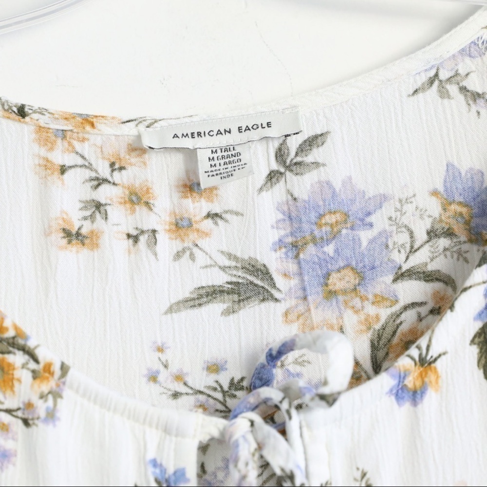 American Eagle AEO white floral print dress bohemian tall peasant long sleeve M - Picture 5 of 11